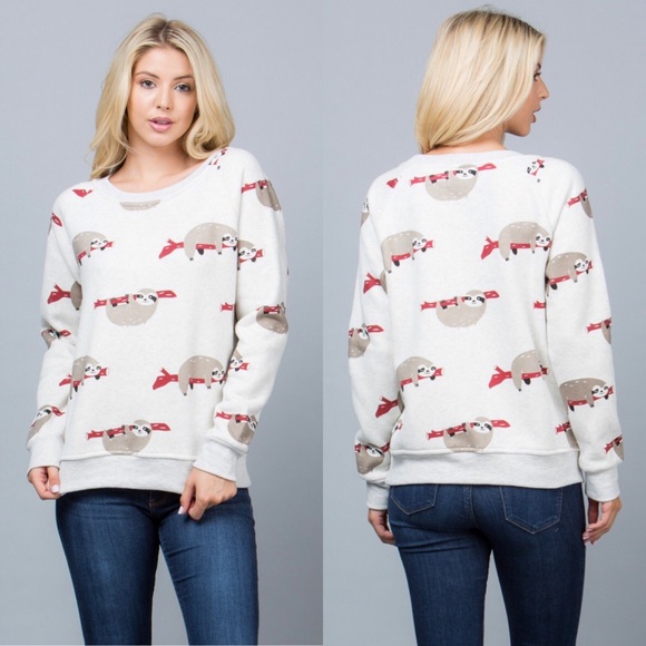 π¦₯Sloths Animal Print Sweater Pullover Sweatshirt - Picture 3 of 6